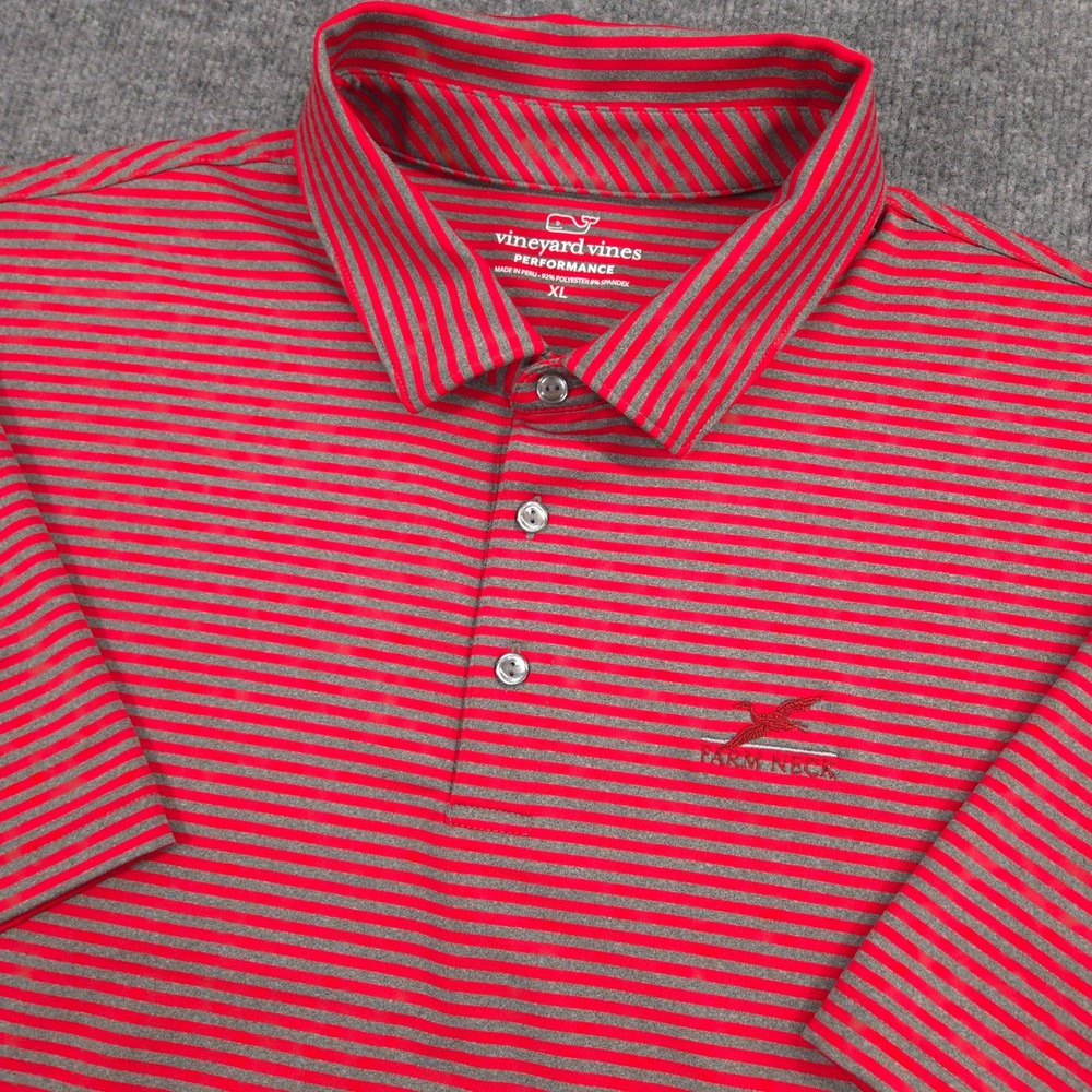 Vineyard Vines Performance Polo Shirt Mens XL Red Striped Farm Neck Golf Club
